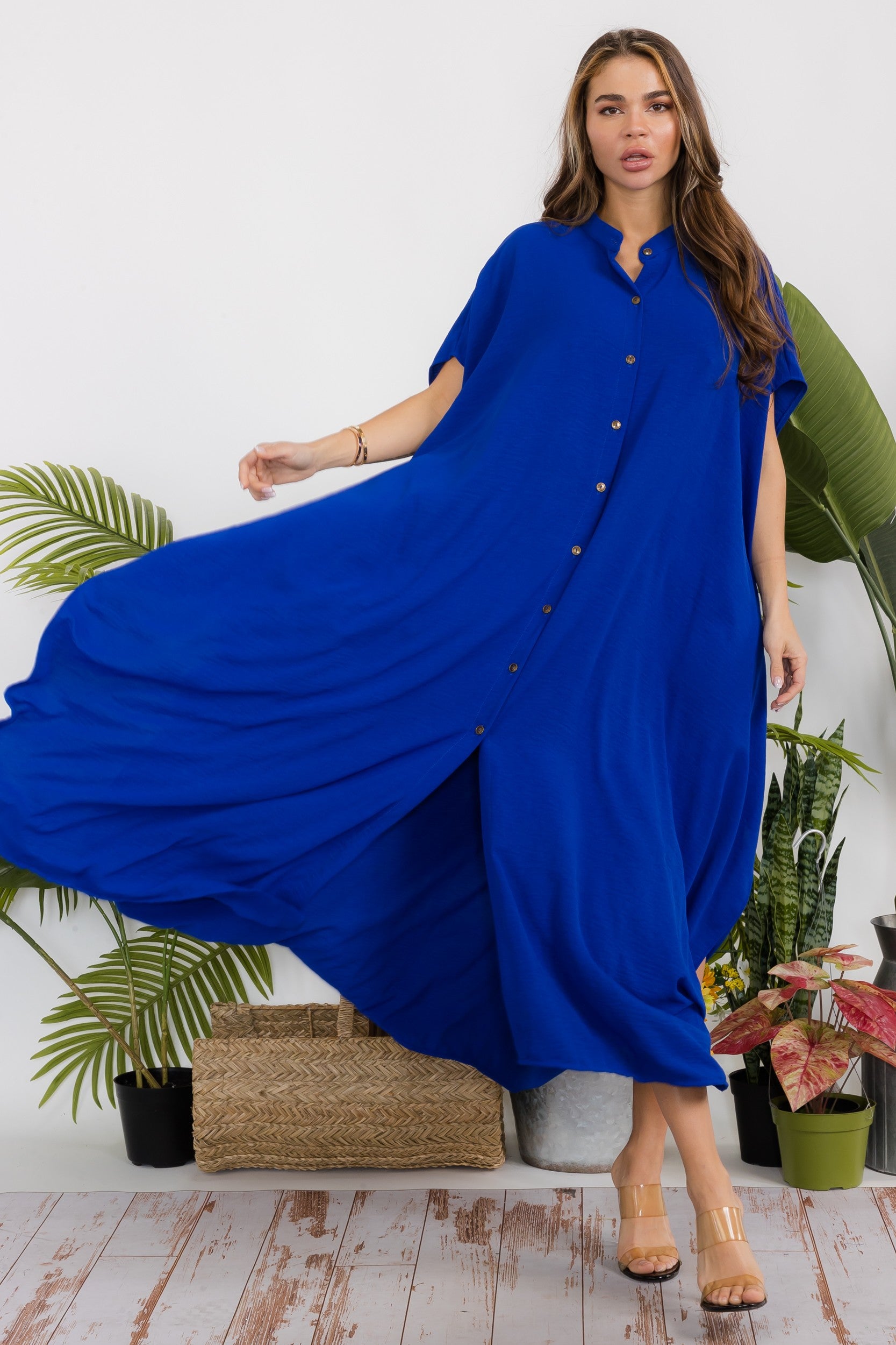 HH763R-S2 OVERSIZED BUTTON DOWN DRESS