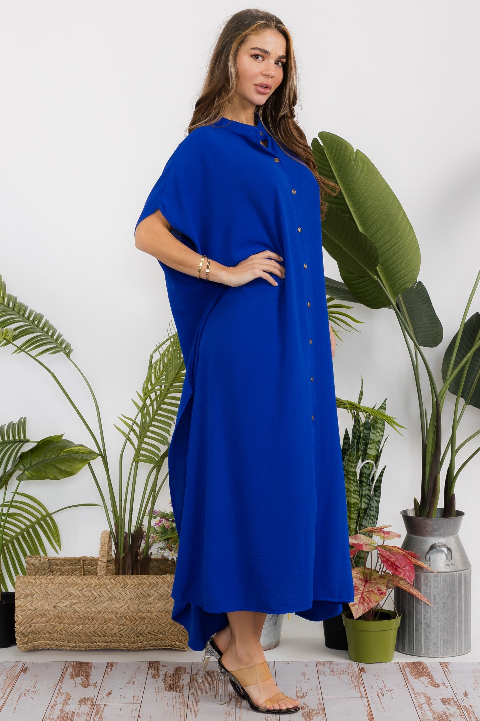 HH763R-S2 OVERSIZED BUTTON DOWN DRESS
