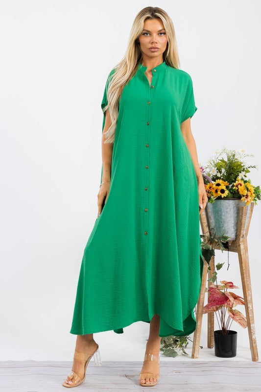 HH763R-S2 OVERSIZED BUTTON DOWN DRESS