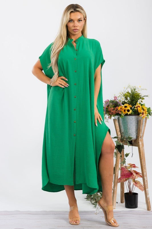 HH763X-S2 PLUS SIZE OVERSIZED BUTTON DOWN DRESS