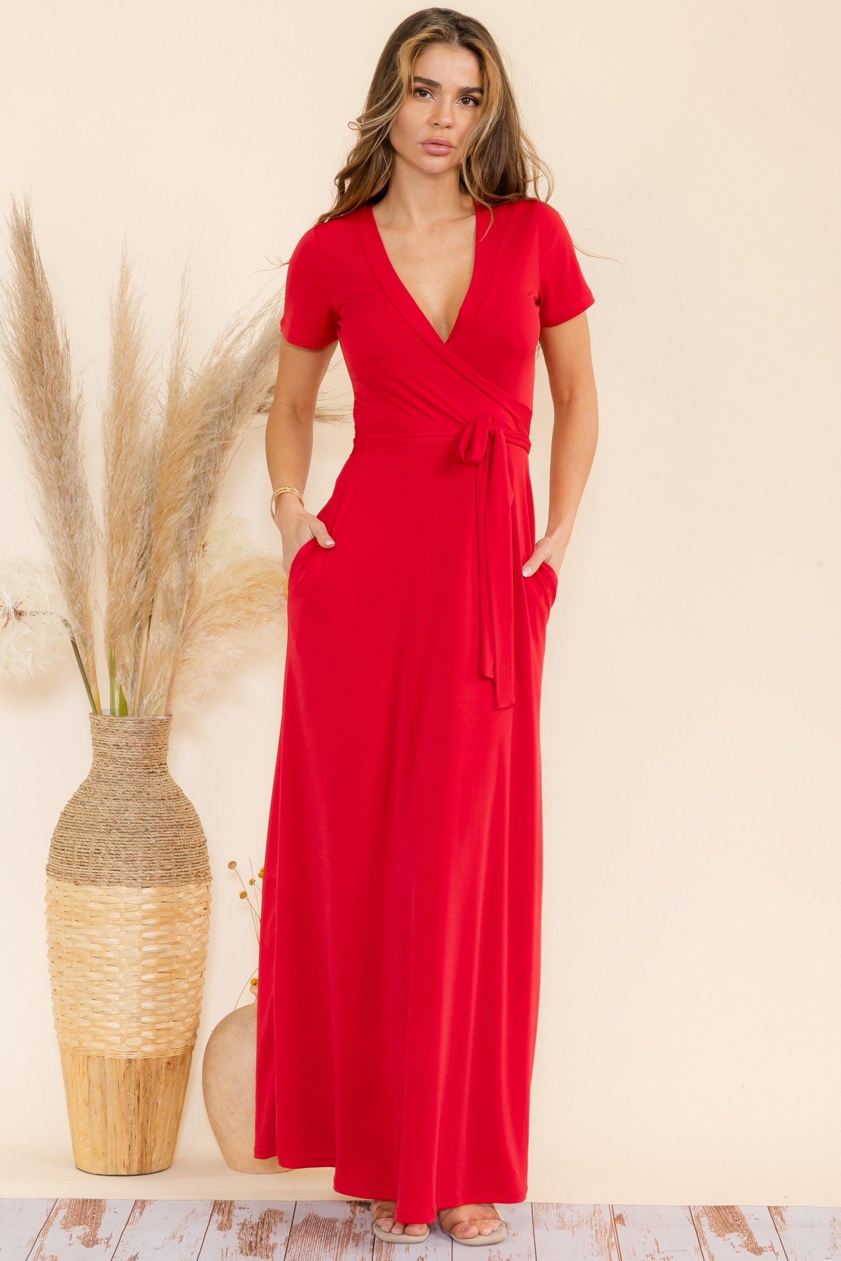 SAN149BX-S - Plus Faux Wrap Maxi Dress