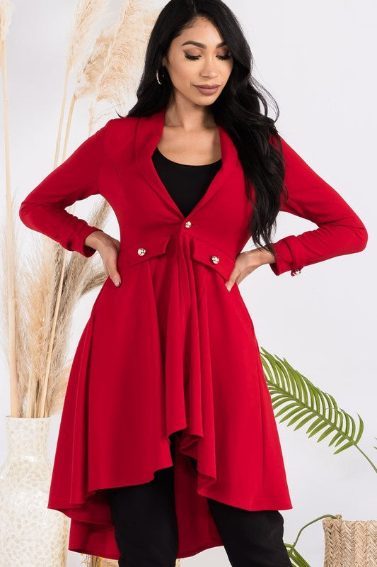 HH744R-S2 Crepe Hi-lo Cardigan