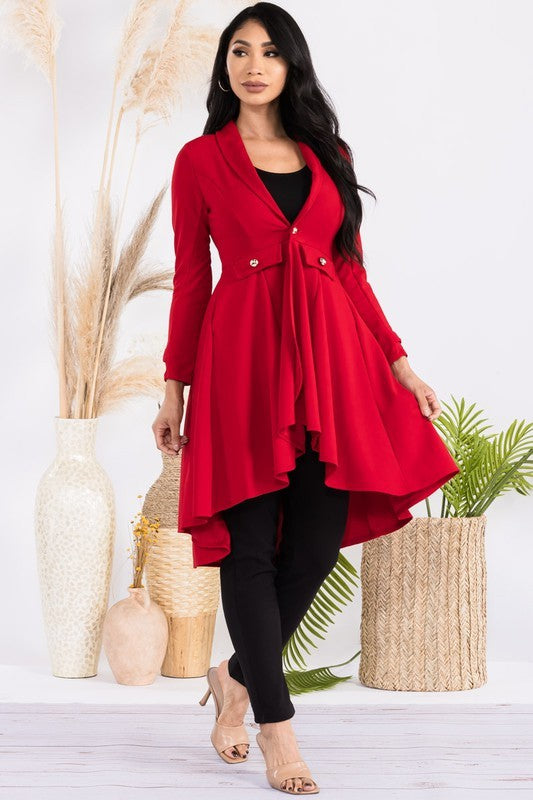 HH744R-S2 Crepe Hi-lo Cardigan