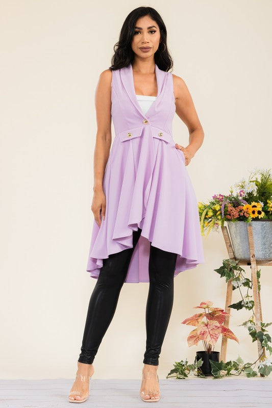HH757R-S1 Sleeveless Hi-lo Cardigan