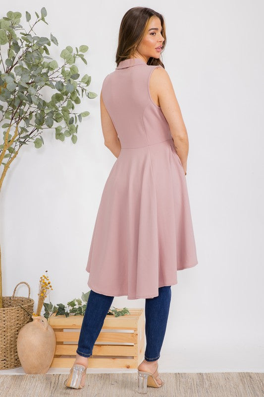 HH757R-S1 Sleeveless Hi-lo Cardigan