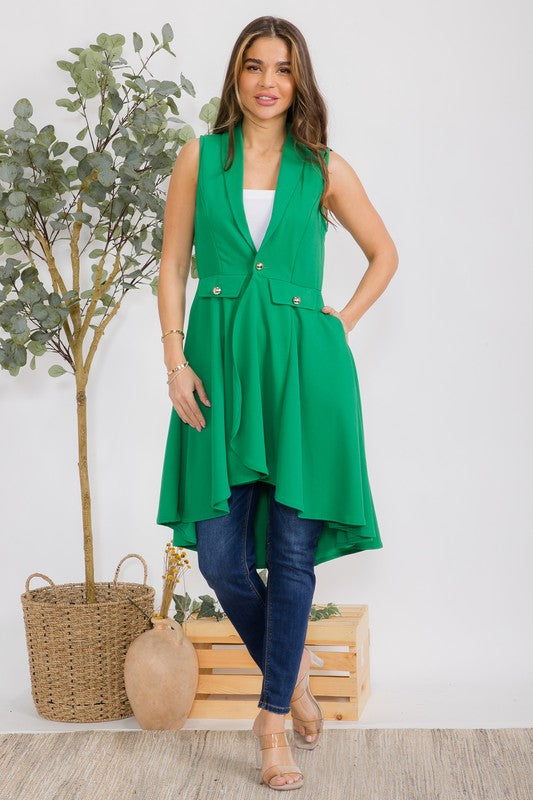 HH757R-S1 Sleeveless Hi-lo Cardigan