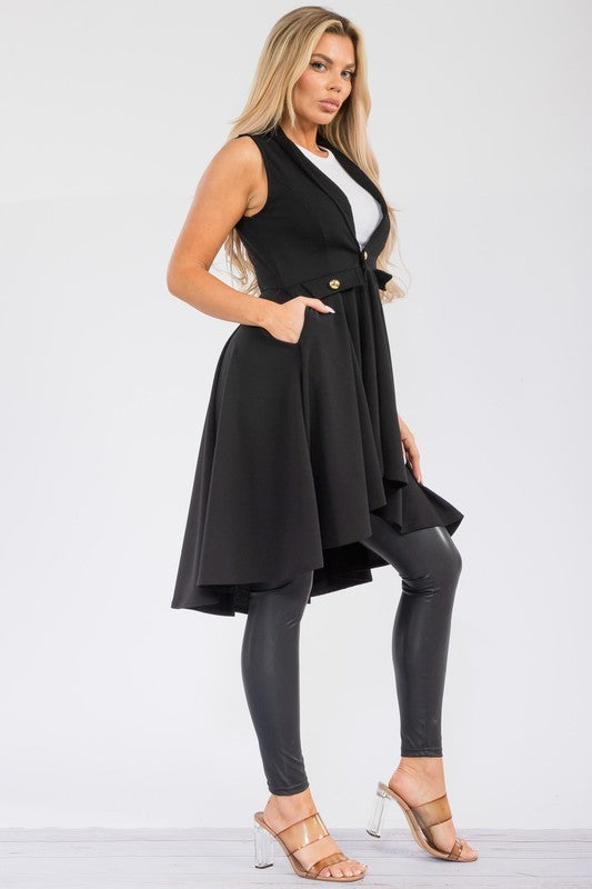 HH757R-S1 Sleeveless Hi-lo Cardigan