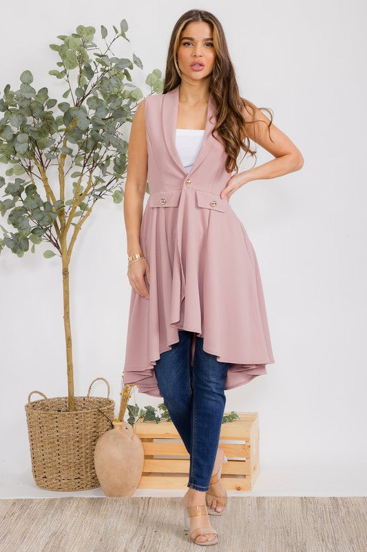 HH757R-S1 Sleeveless Hi-lo Cardigan