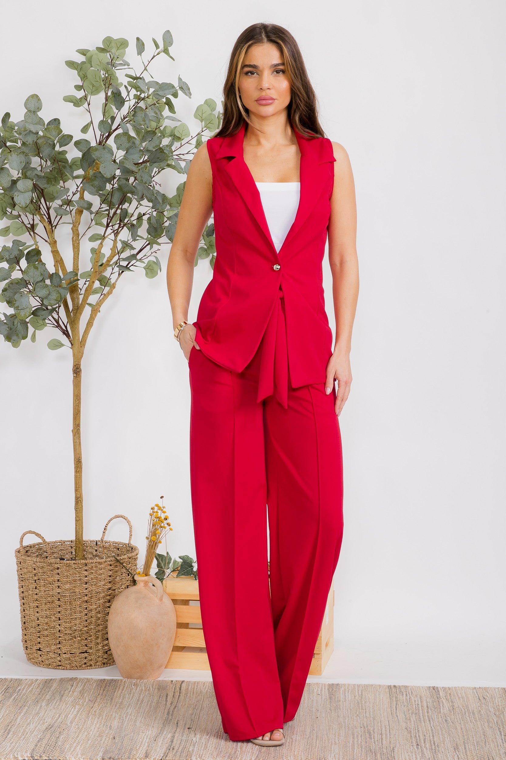 S25671-R - 2 PC VEST AND PANT SET