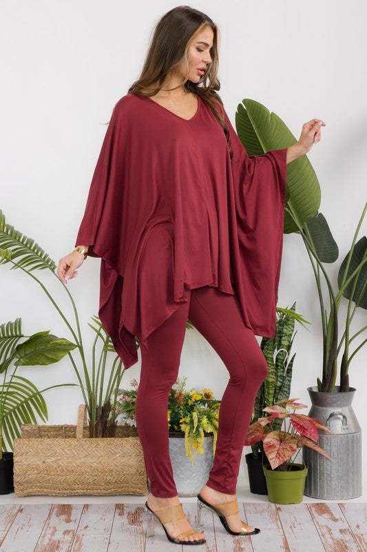 HH637R-S2 Oversized Batwing Top & Legging Set