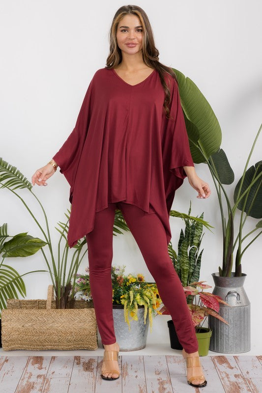 HH637R-S2 Oversized Batwing Top & Legging Set