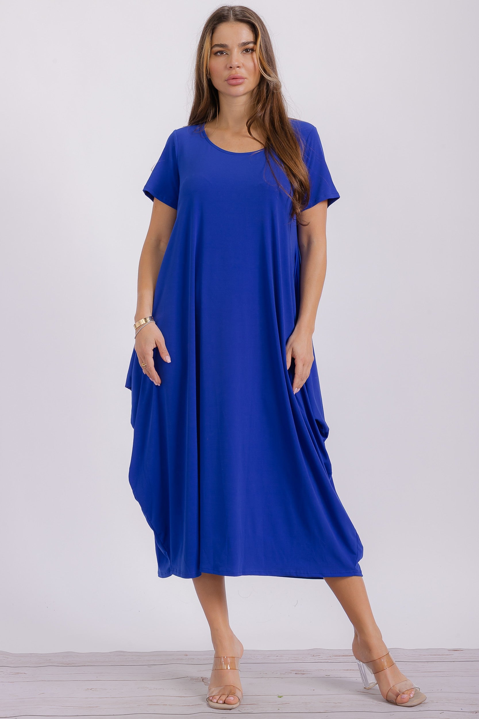 SAN152BR-S Relaxed Pocket Detail Oversized Midi Dress
