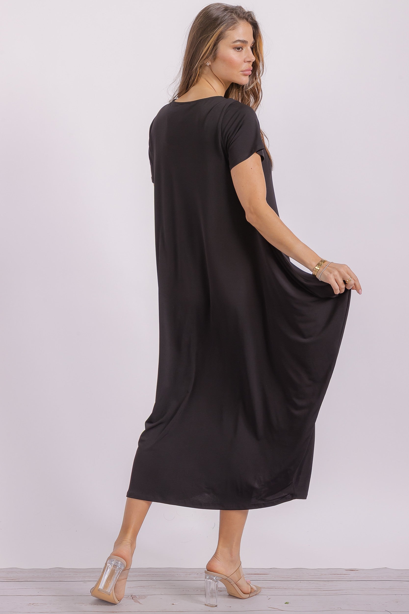 SAN152BX-S Plus Size Relaxed Pocket Detail Oversized Midi Dress