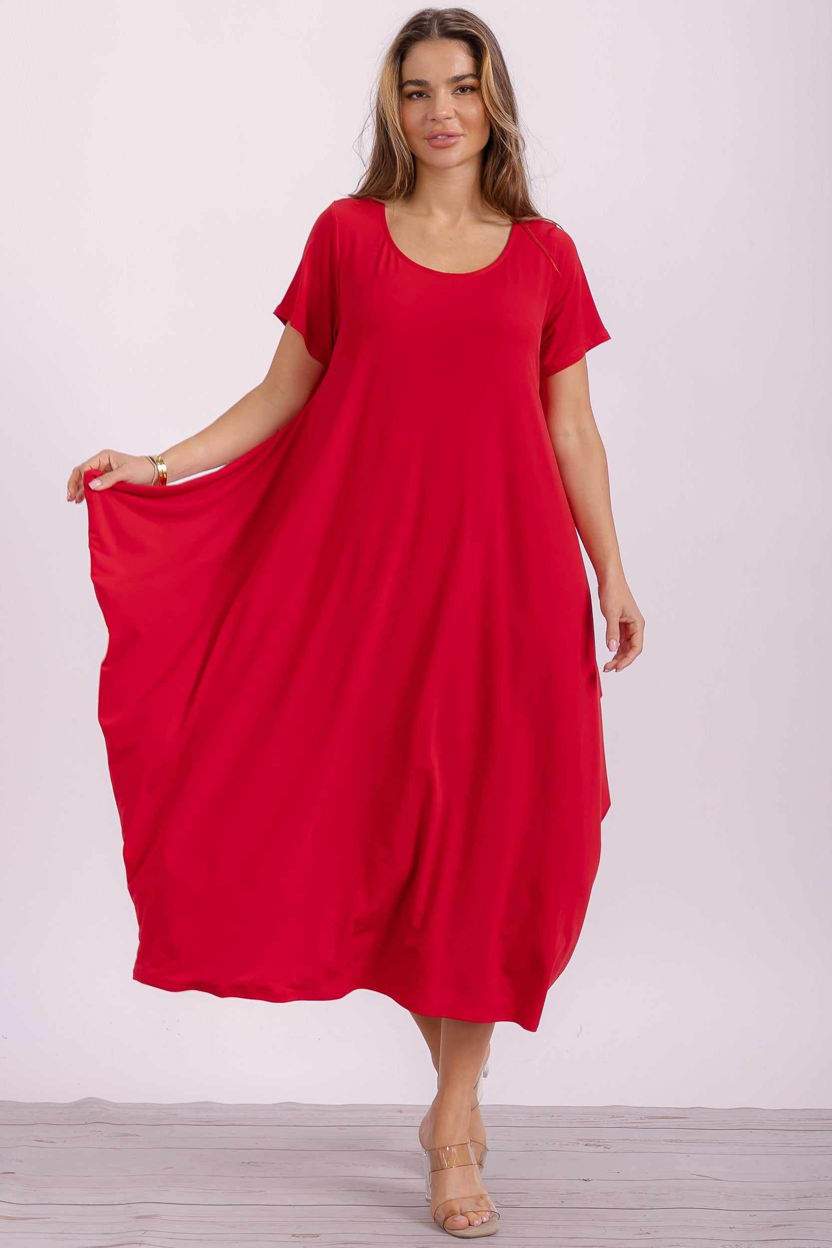 SAN152BR-S Relaxed Pocket Detail Oversized Midi Dress