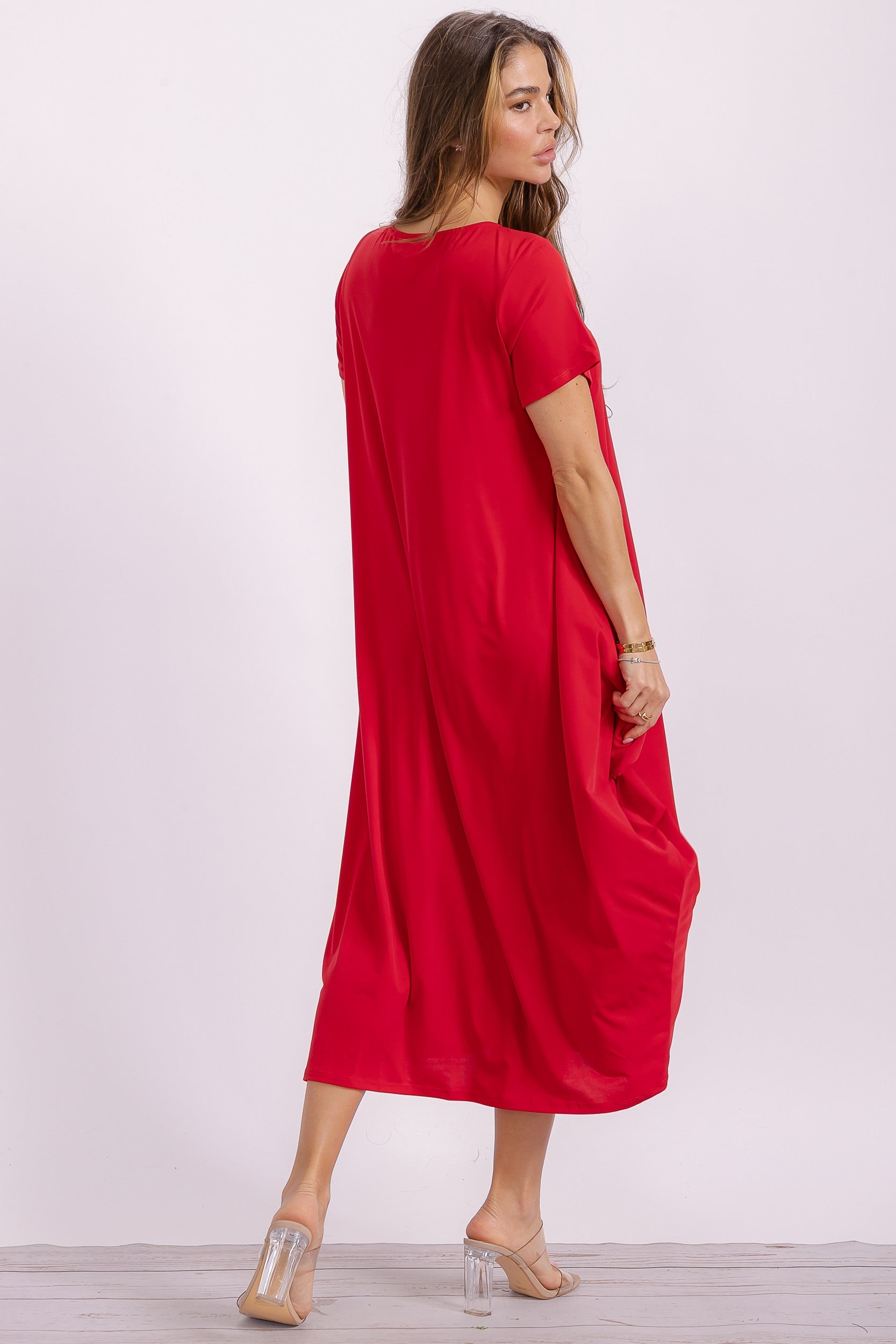 SAN152BR-S Relaxed Pocket Detail Oversized Midi Dress