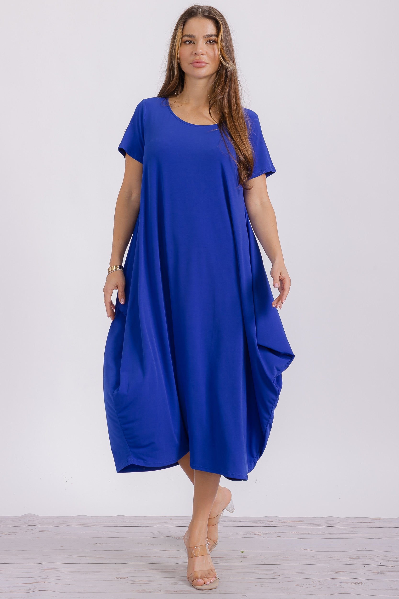 SAN152BX-S Plus Size Relaxed Pocket Detail Oversized Midi Dress