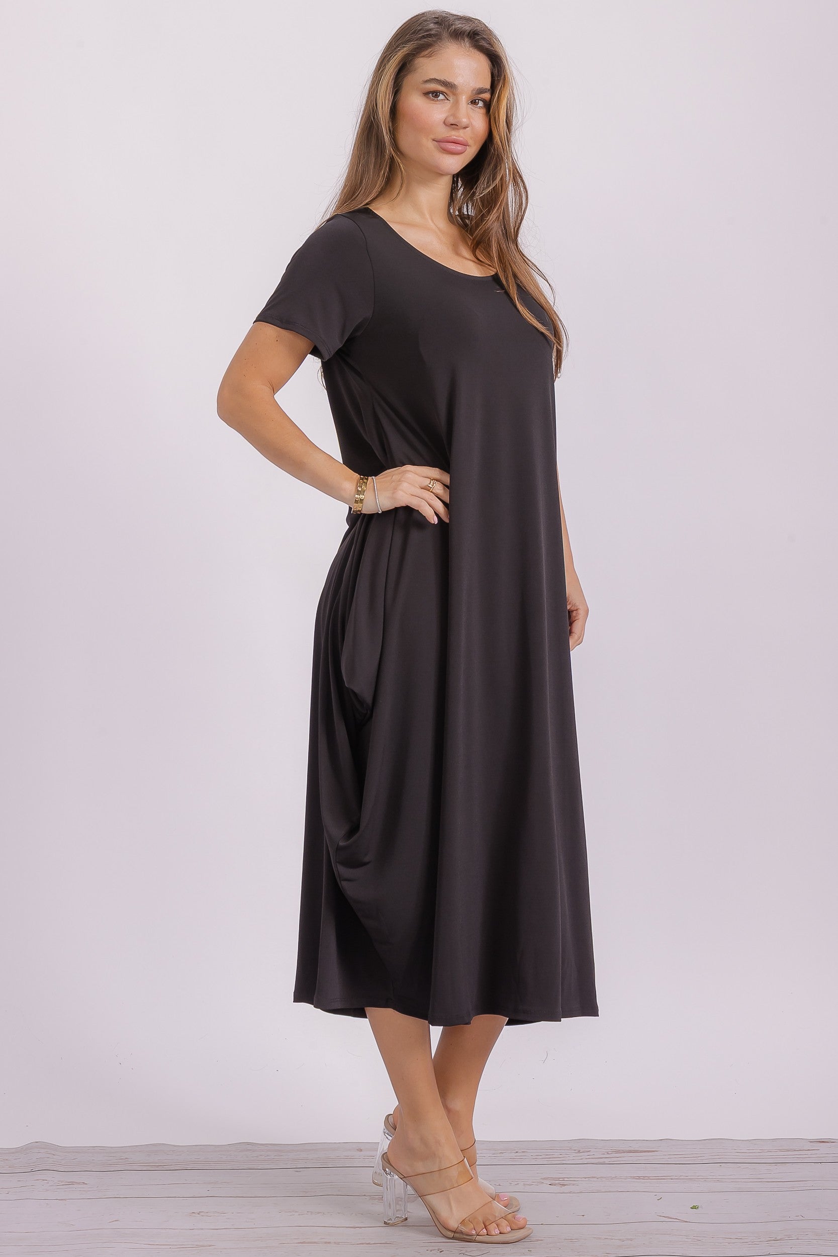 SAN152BX-S Plus Size Relaxed Pocket Detail Oversized Midi Dress