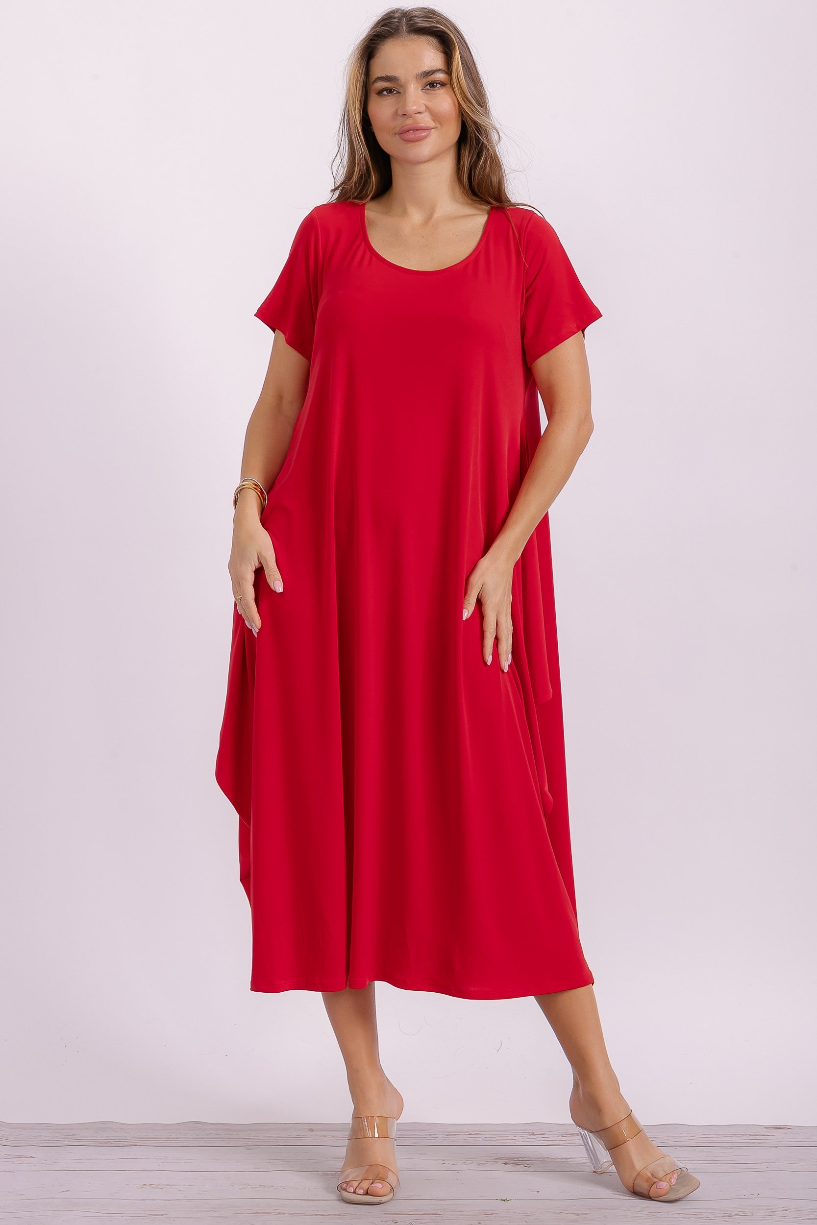 SAN152BX-S Plus Size Relaxed Pocket Detail Oversized Midi Dress