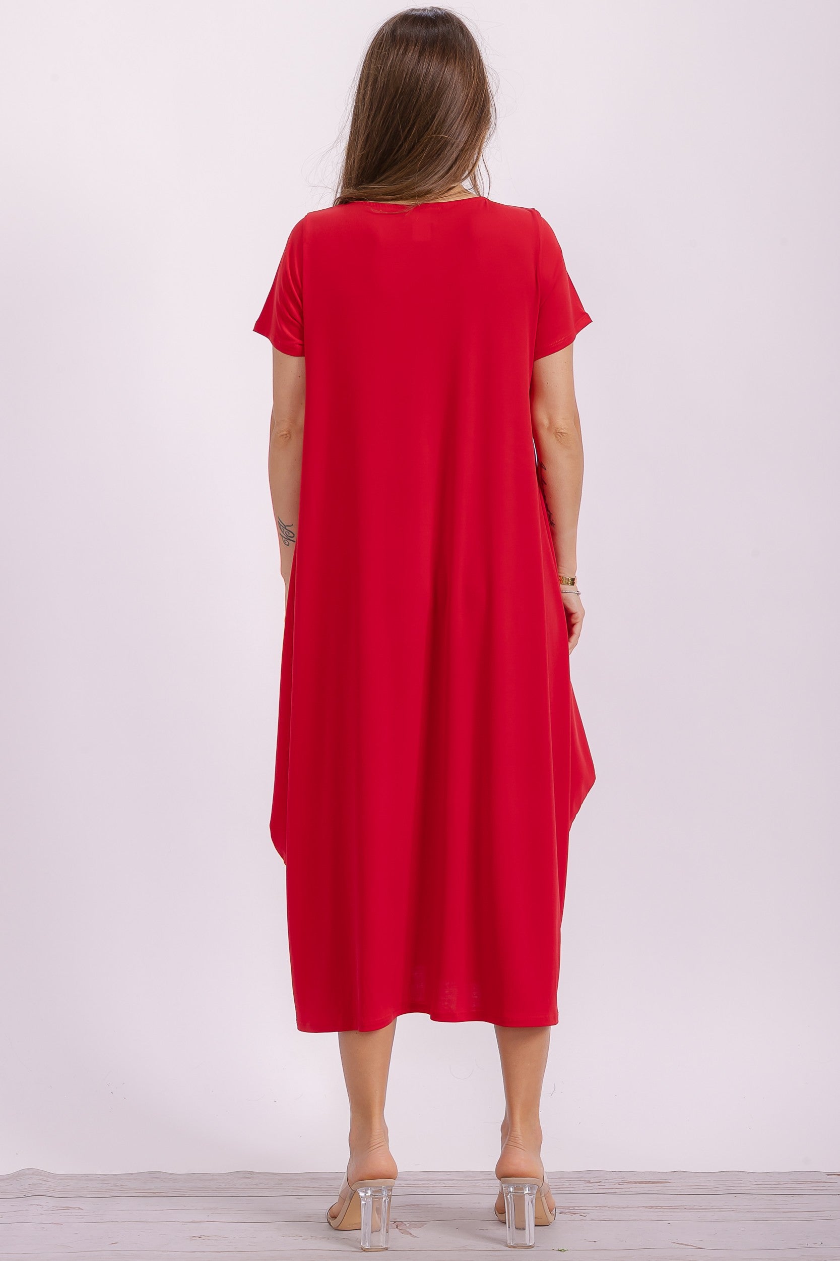 SAN152BX-S Plus Size Relaxed Pocket Detail Oversized Midi Dress