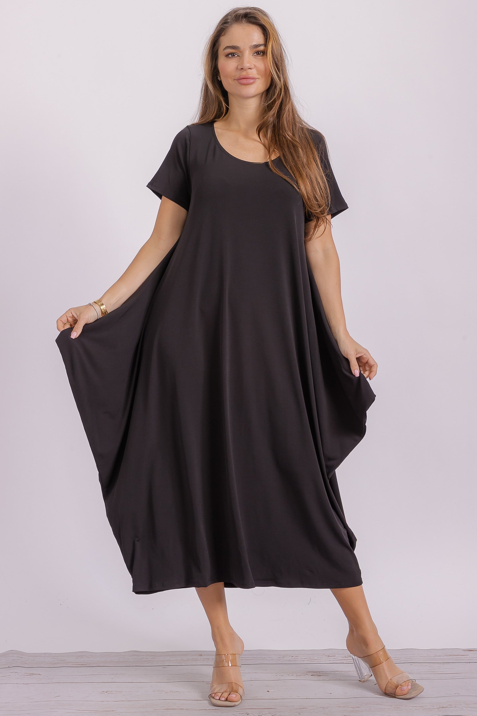 SAN152BX-S Plus Size Relaxed Pocket Detail Oversized Midi Dress