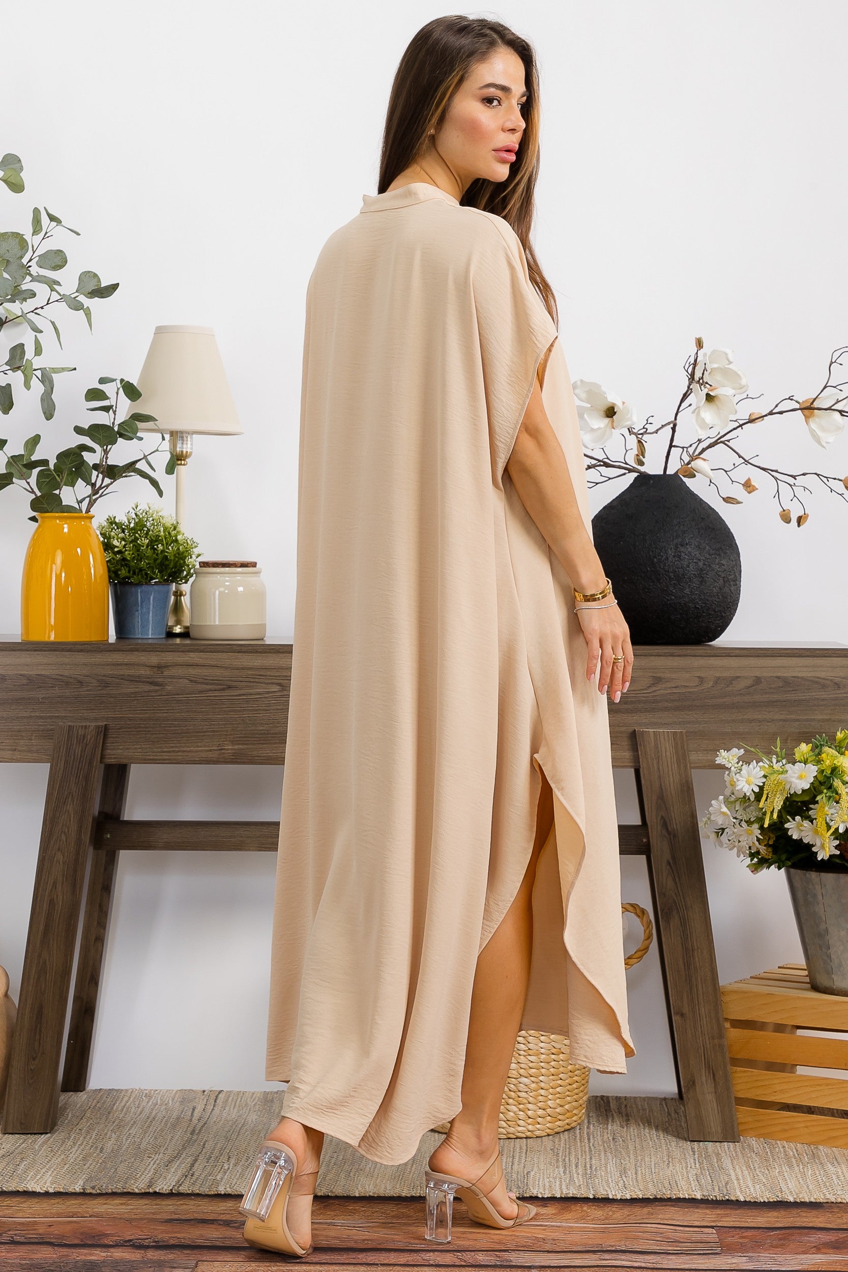 HH763R-S2 OVERSIZED BUTTON DOWN DRESS