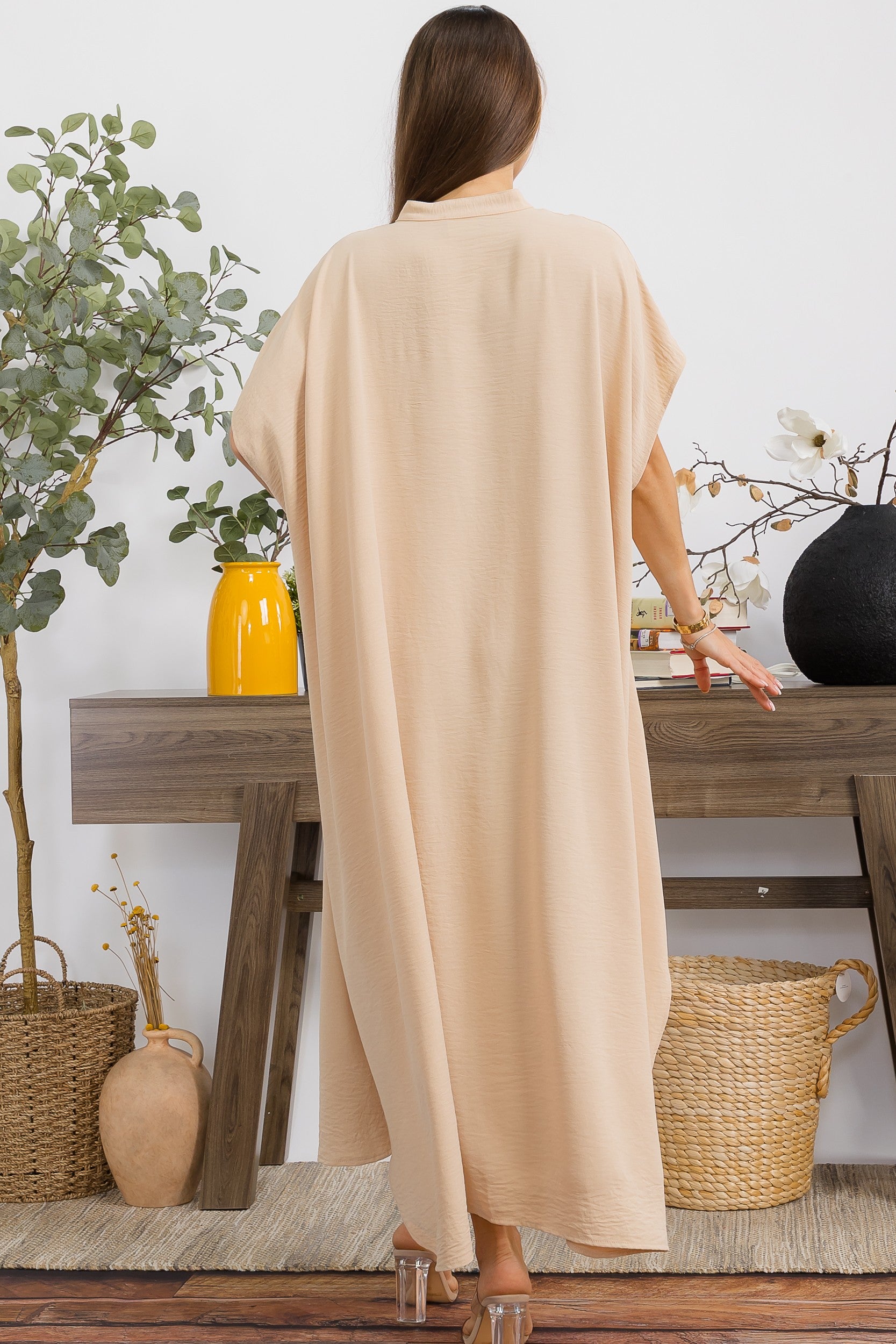HH763R-S2 OVERSIZED BUTTON DOWN DRESS