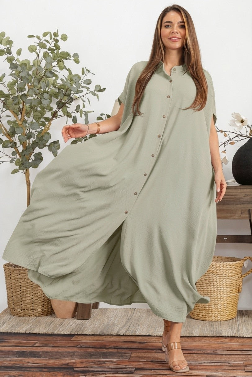 HH763P-S - PLUS SIZE OVERSIZED BUTTON DOWN DRESS