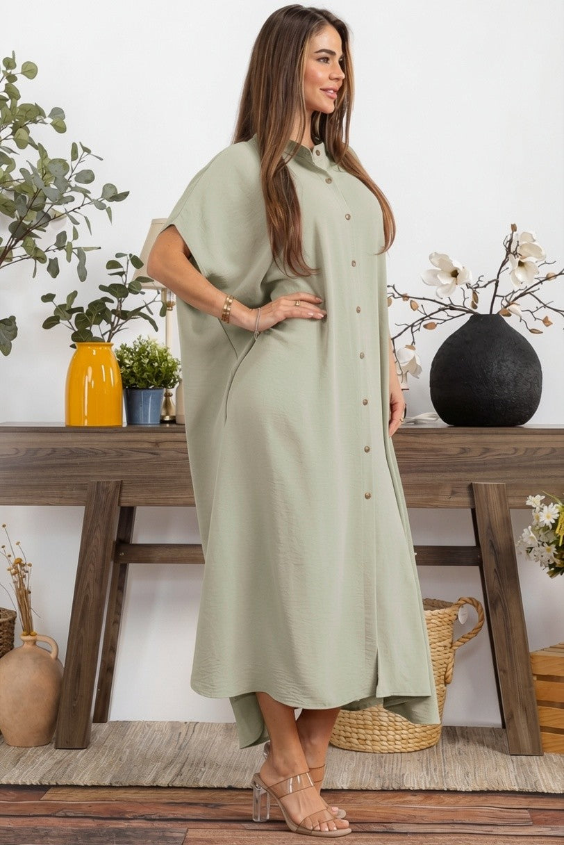HH763P-S - PLUS SIZE OVERSIZED BUTTON DOWN DRESS