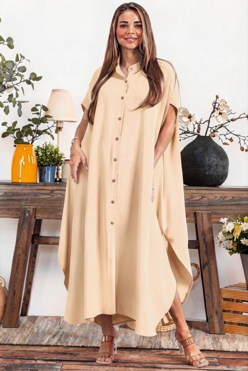HH763P-S - PLUS SIZE OVERSIZED BUTTON DOWN DRESS
