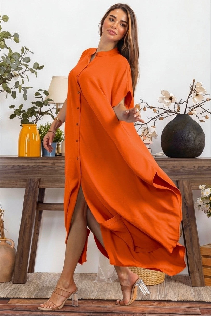 HH763P-S - PLUS SIZE OVERSIZED BUTTON DOWN DRESS