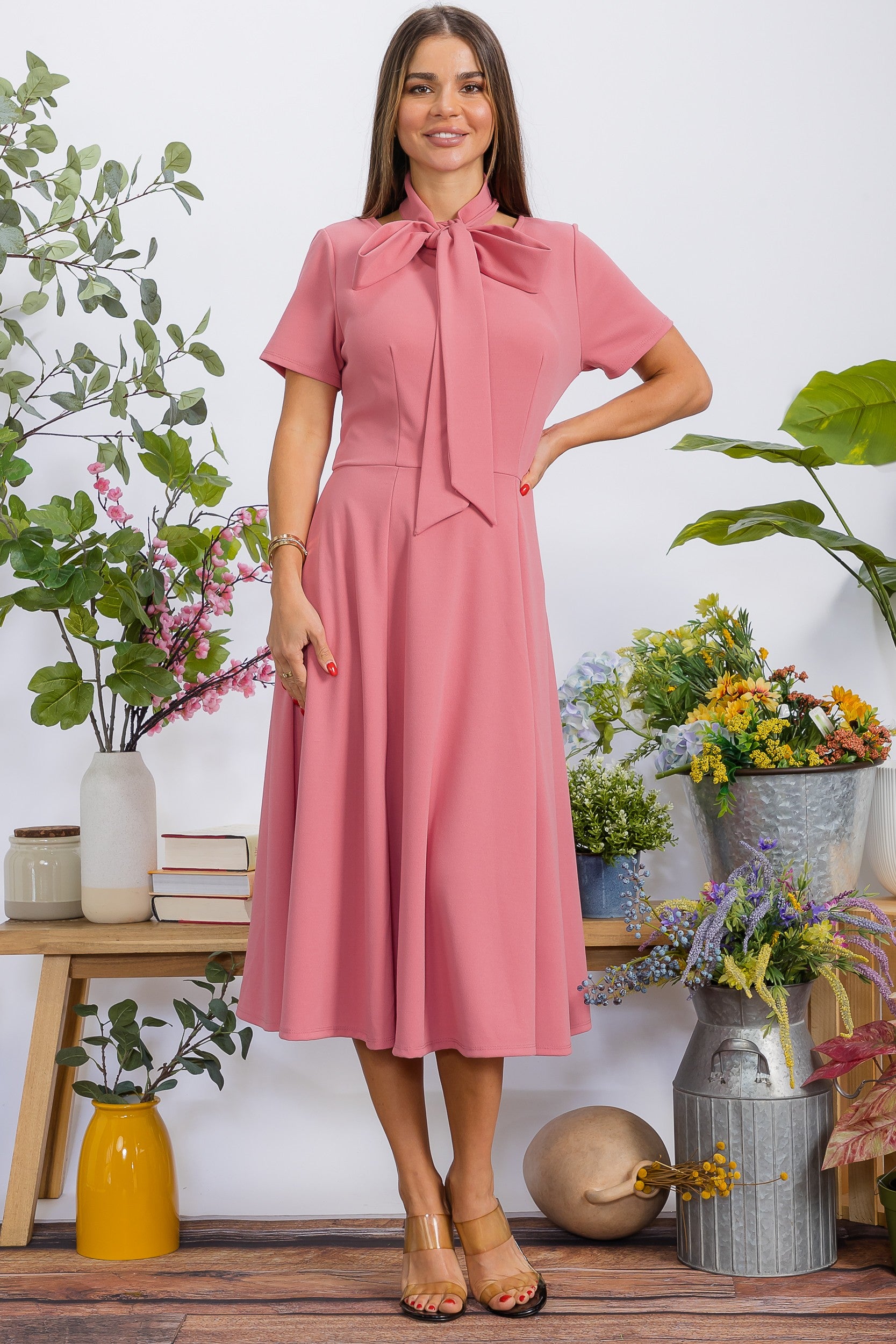 S25669-R - Flattering Midi Dress