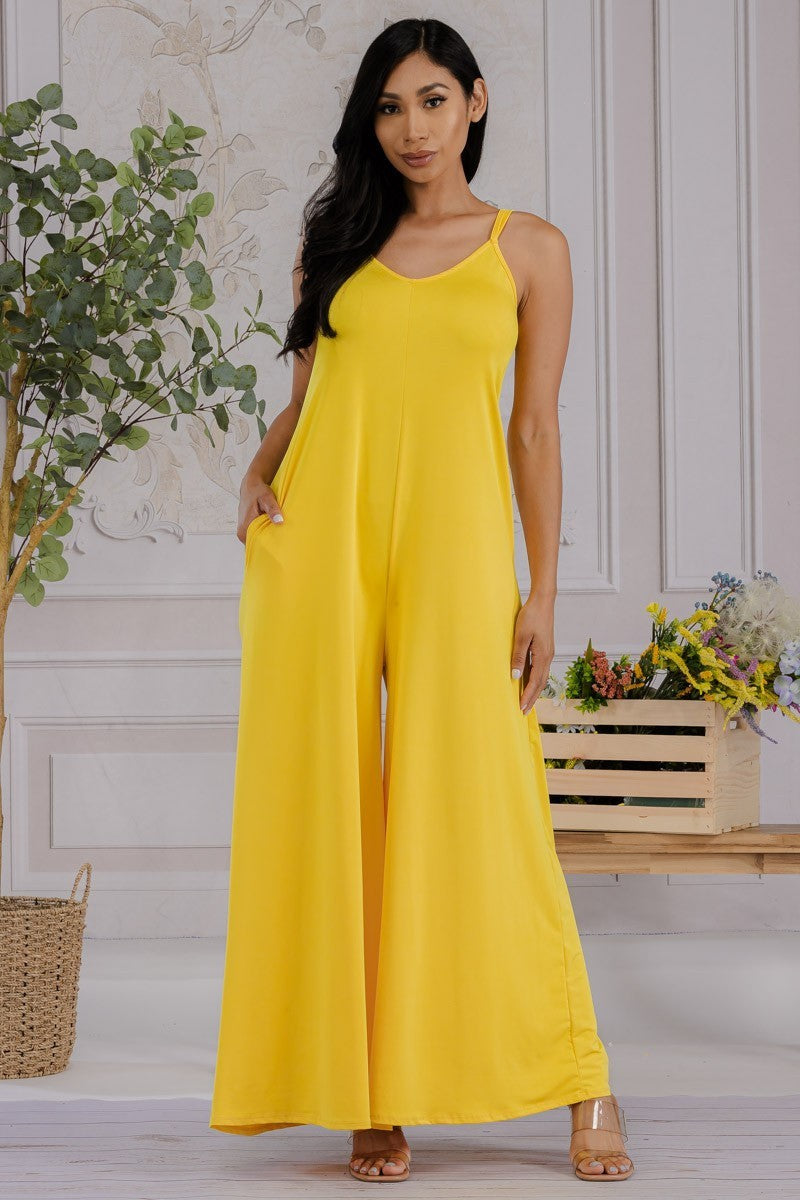 HH697R-S2 - Wide-Leg Spaghetti Strap Jumpsuit