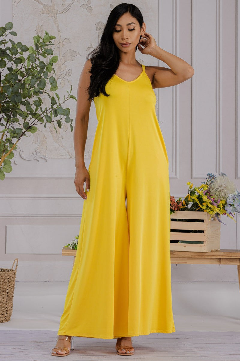 HH697R-S2 - Wide-Leg Spaghetti Strap Jumpsuit