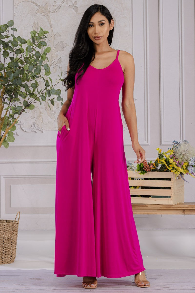 HH697X-S1 Plus Size Wide-Leg Spaghetti Strap Jumpsuit
