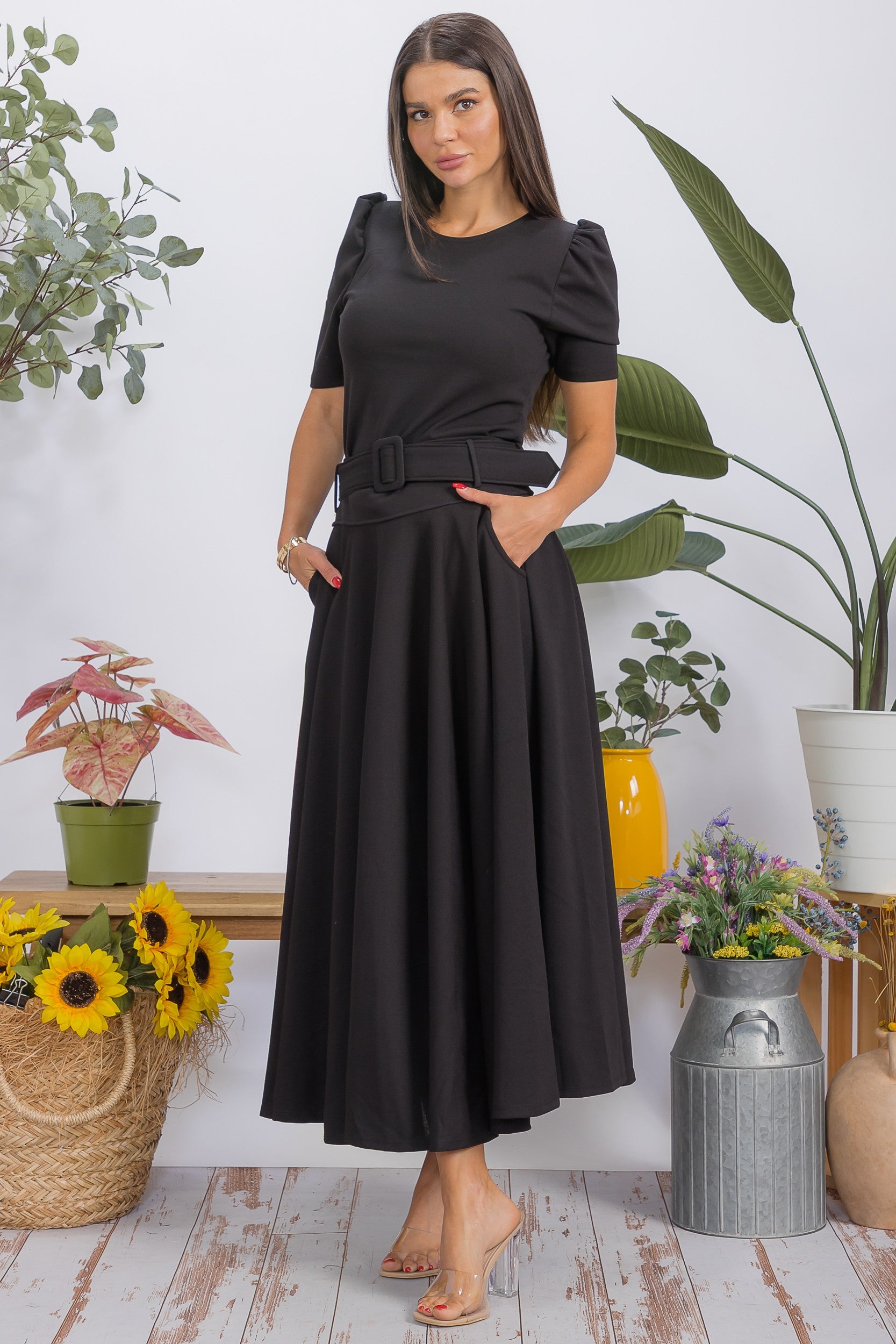 HH780X-S1 Plus Size Structured Puff Sleeve Fitted Top