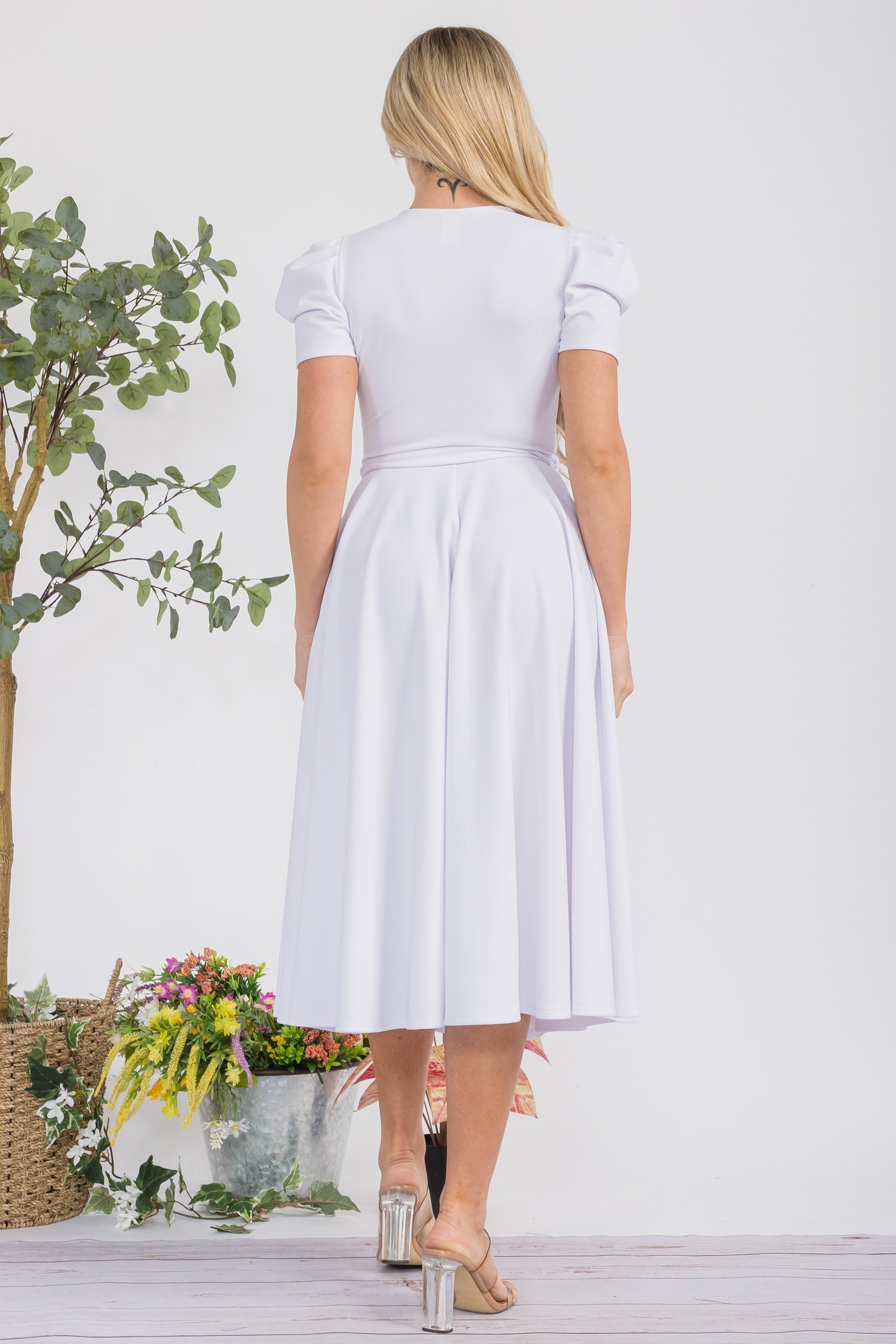 HH698BX-S1 Plus Size Puff Sleeve Midi Dress