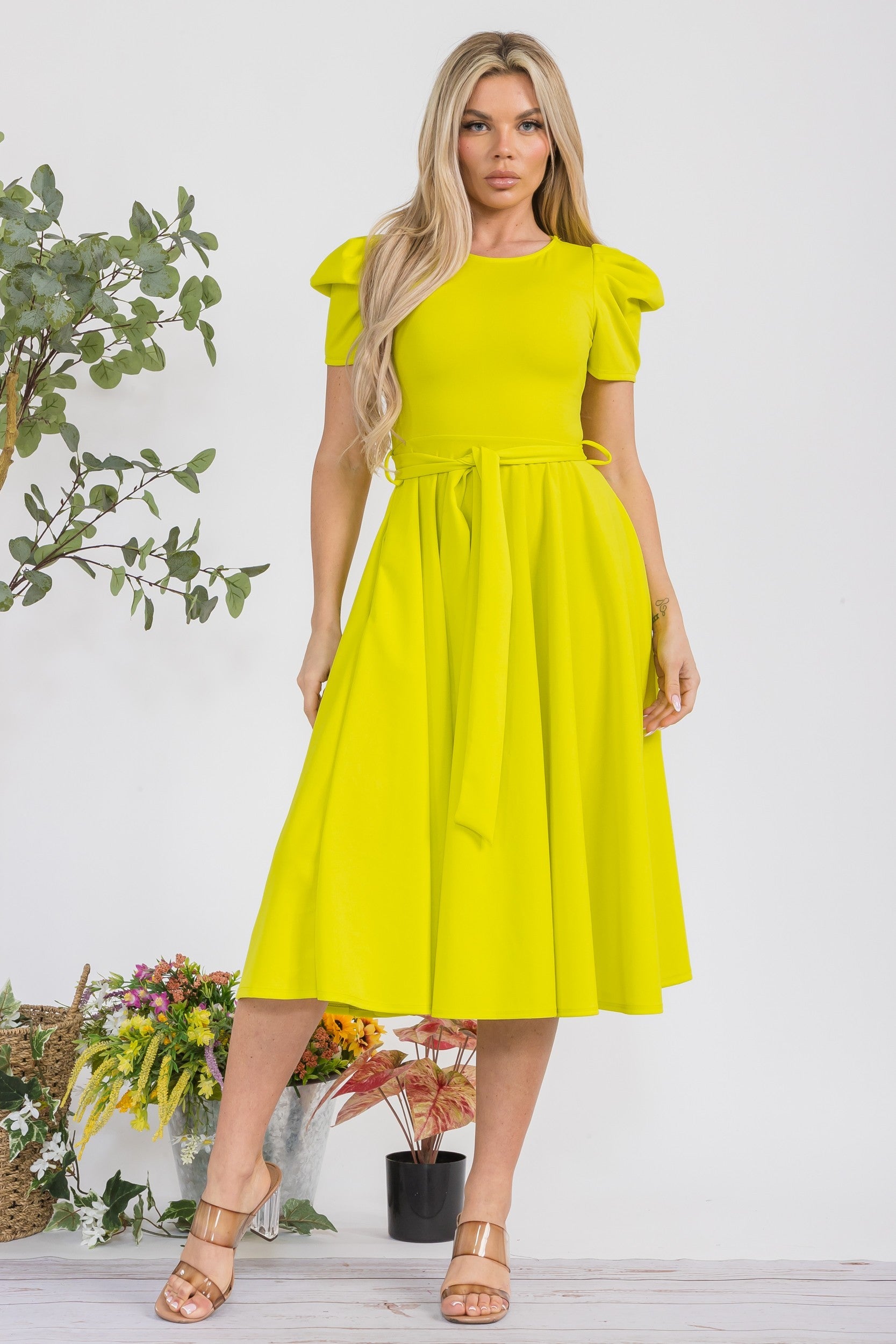 HH698BX-S1 Plus Size Puff Sleeve Midi Dress