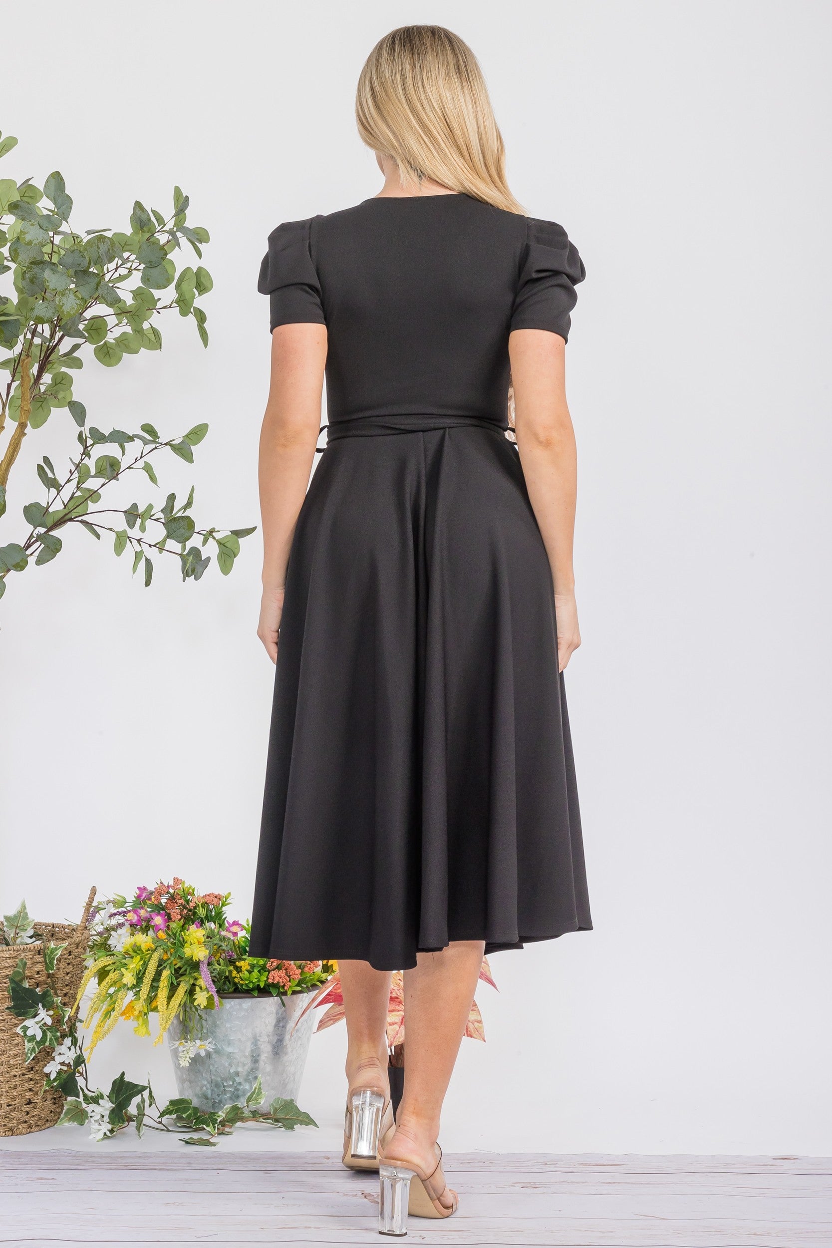HH698BX-S1 Plus Size Puff Sleeve Midi Dress