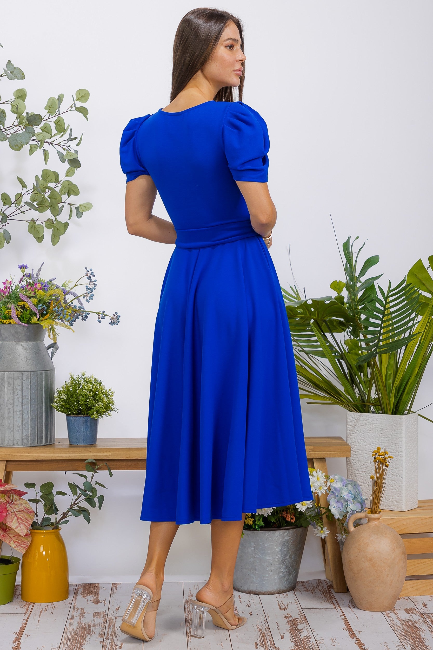 HH698BX-S1 Plus Size Puff Sleeve Midi Dress