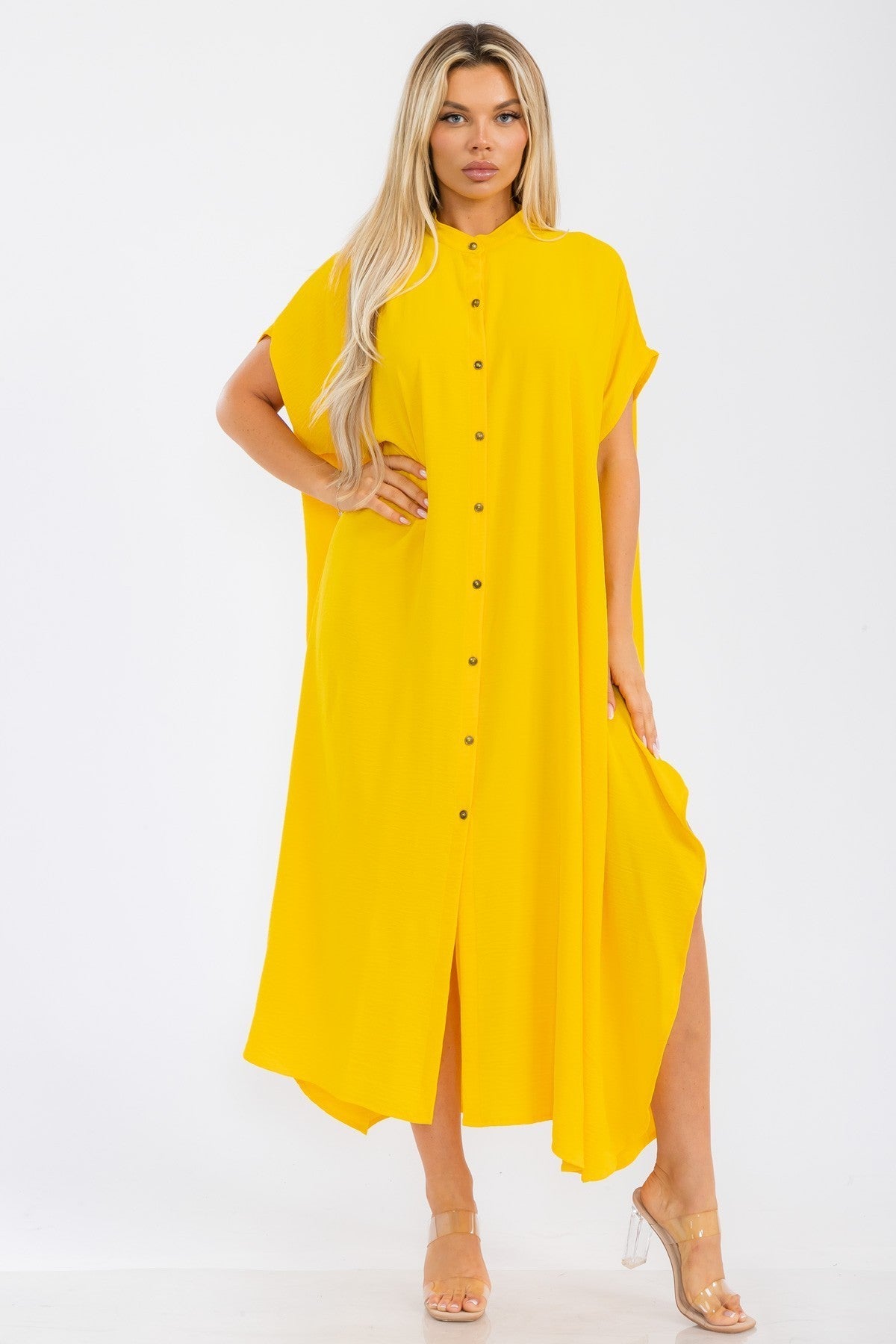 HH763R-S - OVERSIZED BUTTON DOWN DRESS