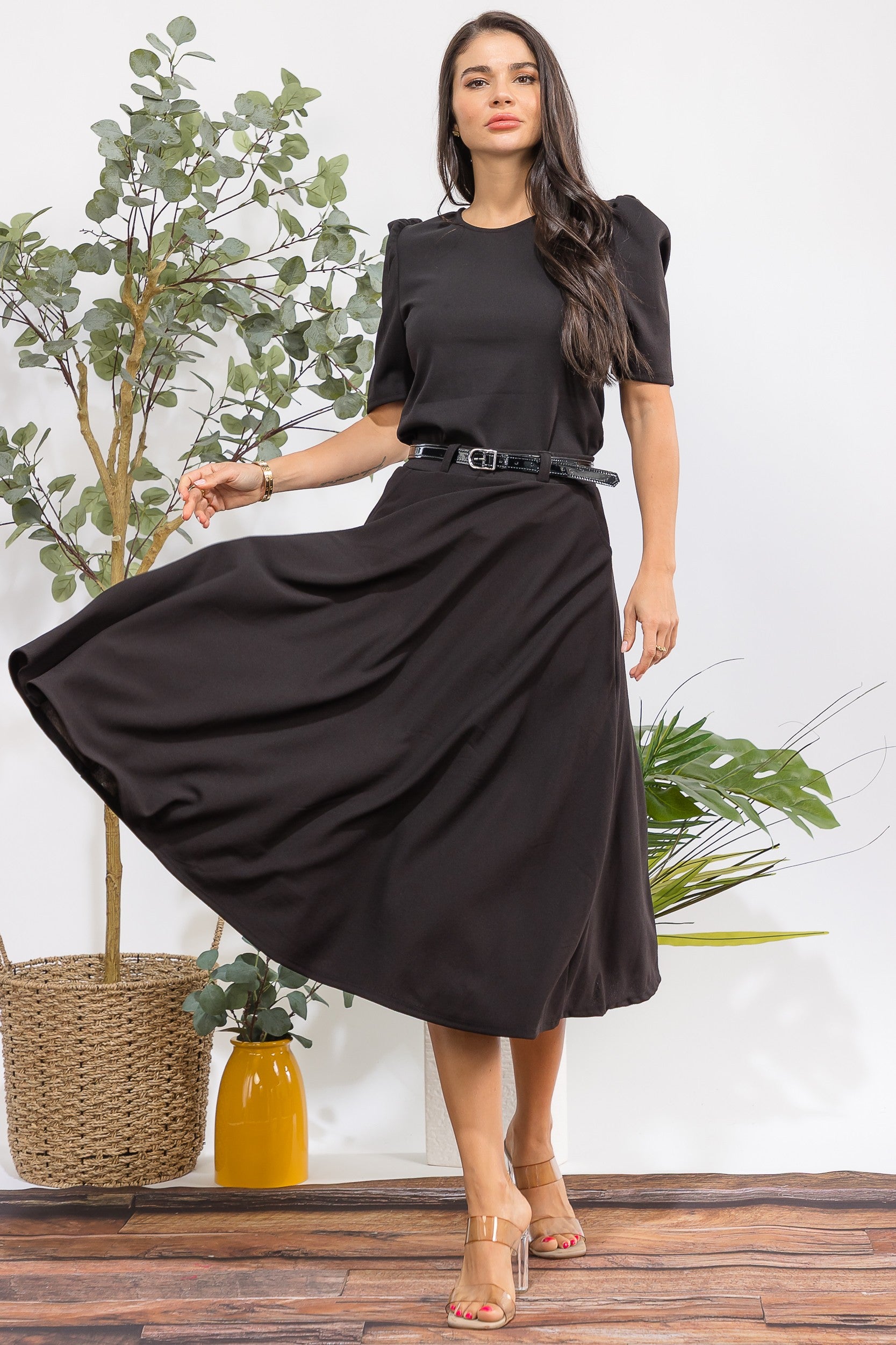 HH783X1-S Plus Size Midi Flare Skirt
