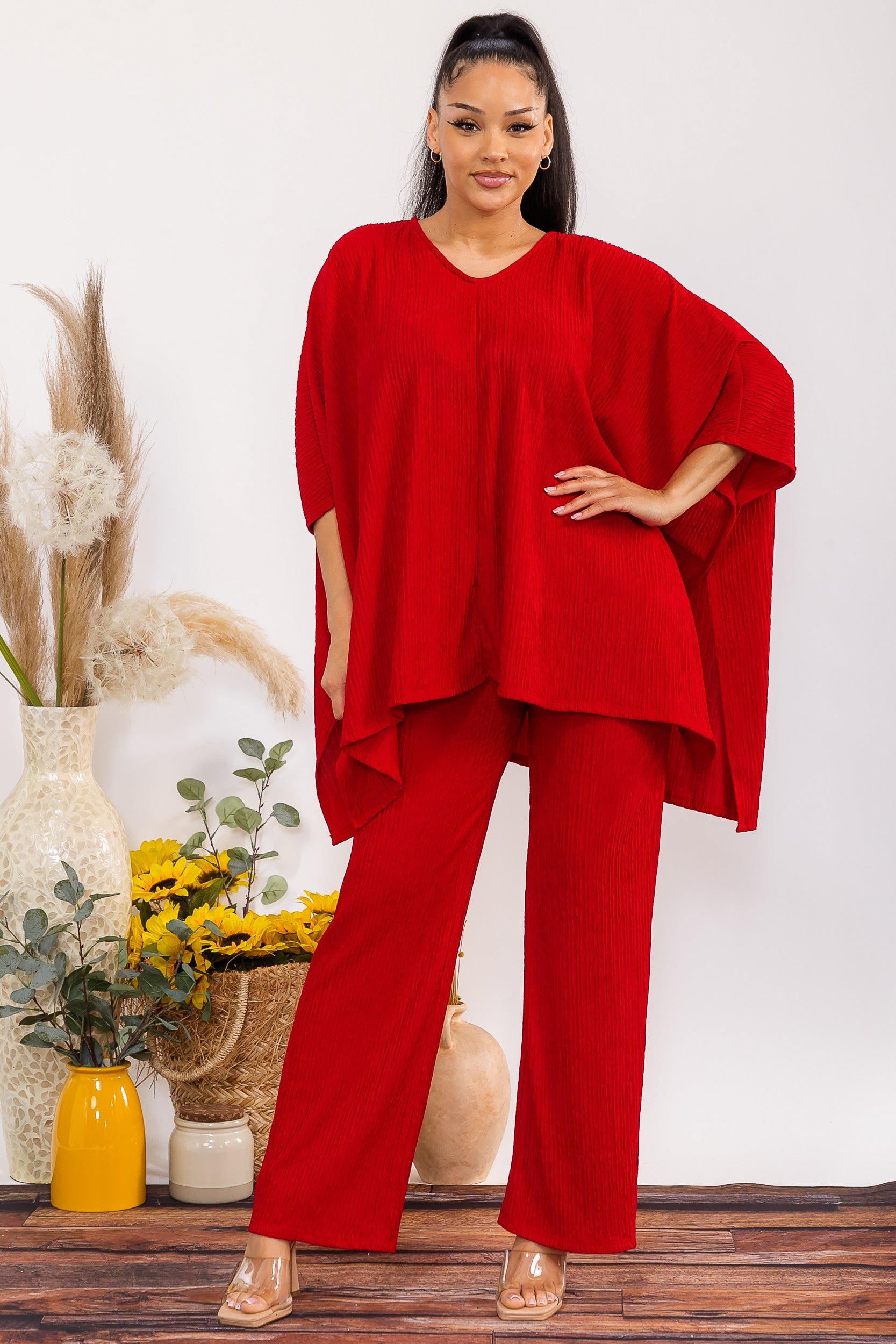 S25652-X Plus Size Crinkle Flow Two-Piece Set