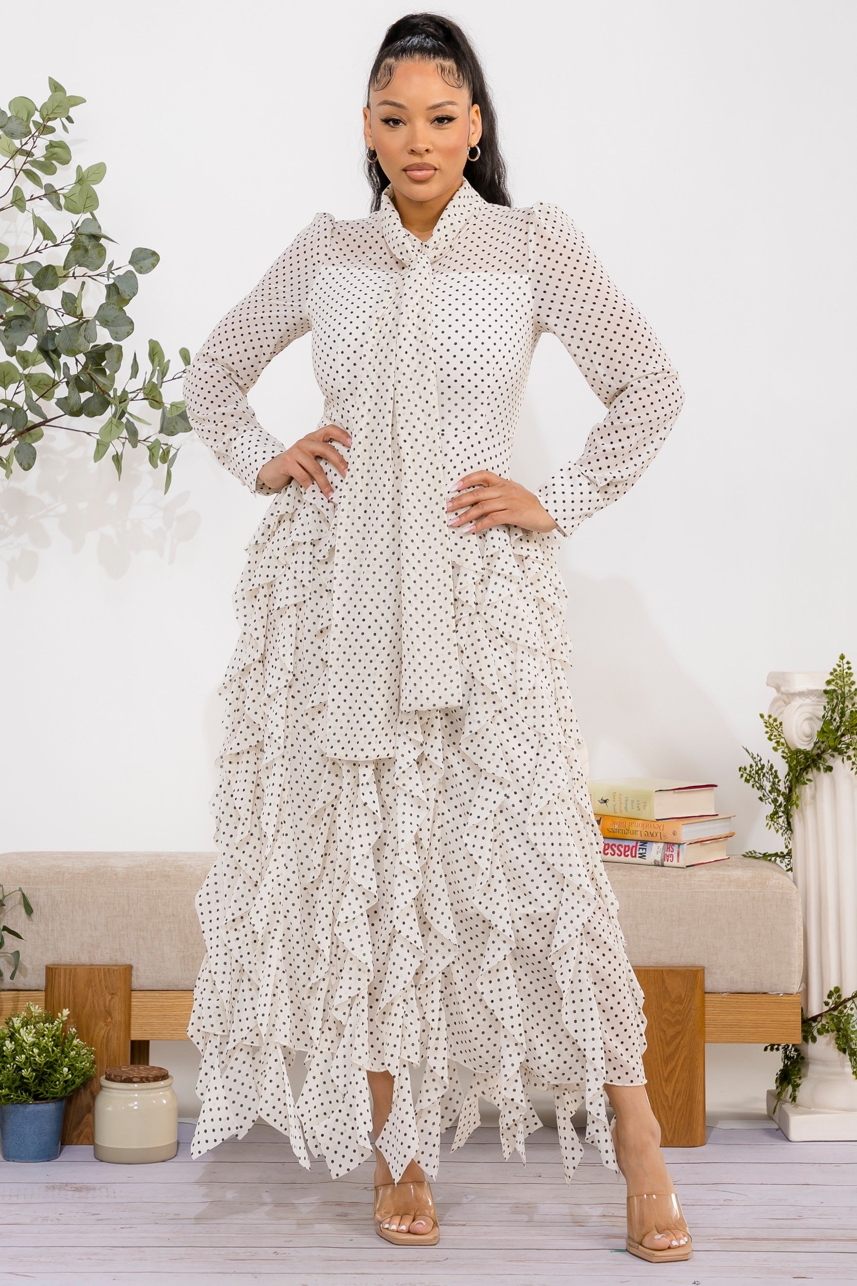 ZB131-R - Polka Ruffle Maxi Dress
