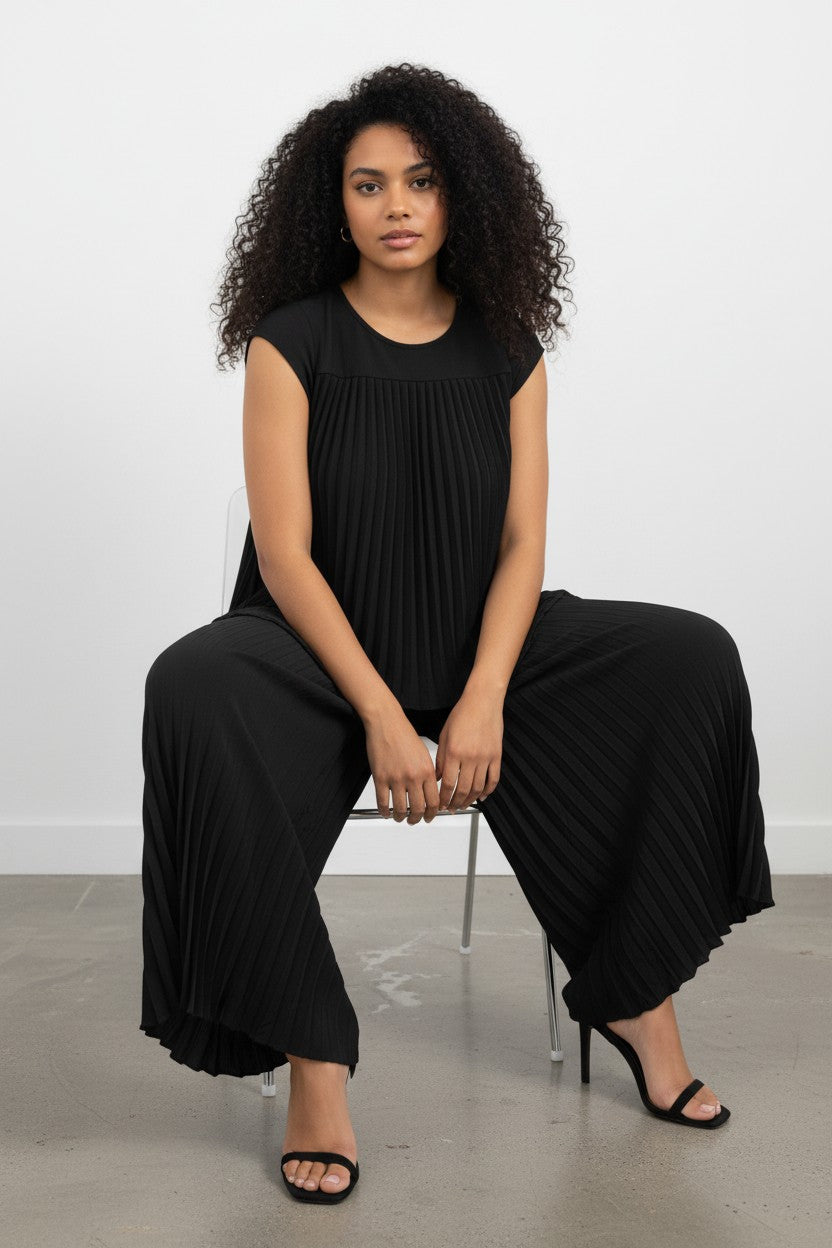 S25639-X PLUS SIZE 2PCS PLEATED TOP PANTS SET