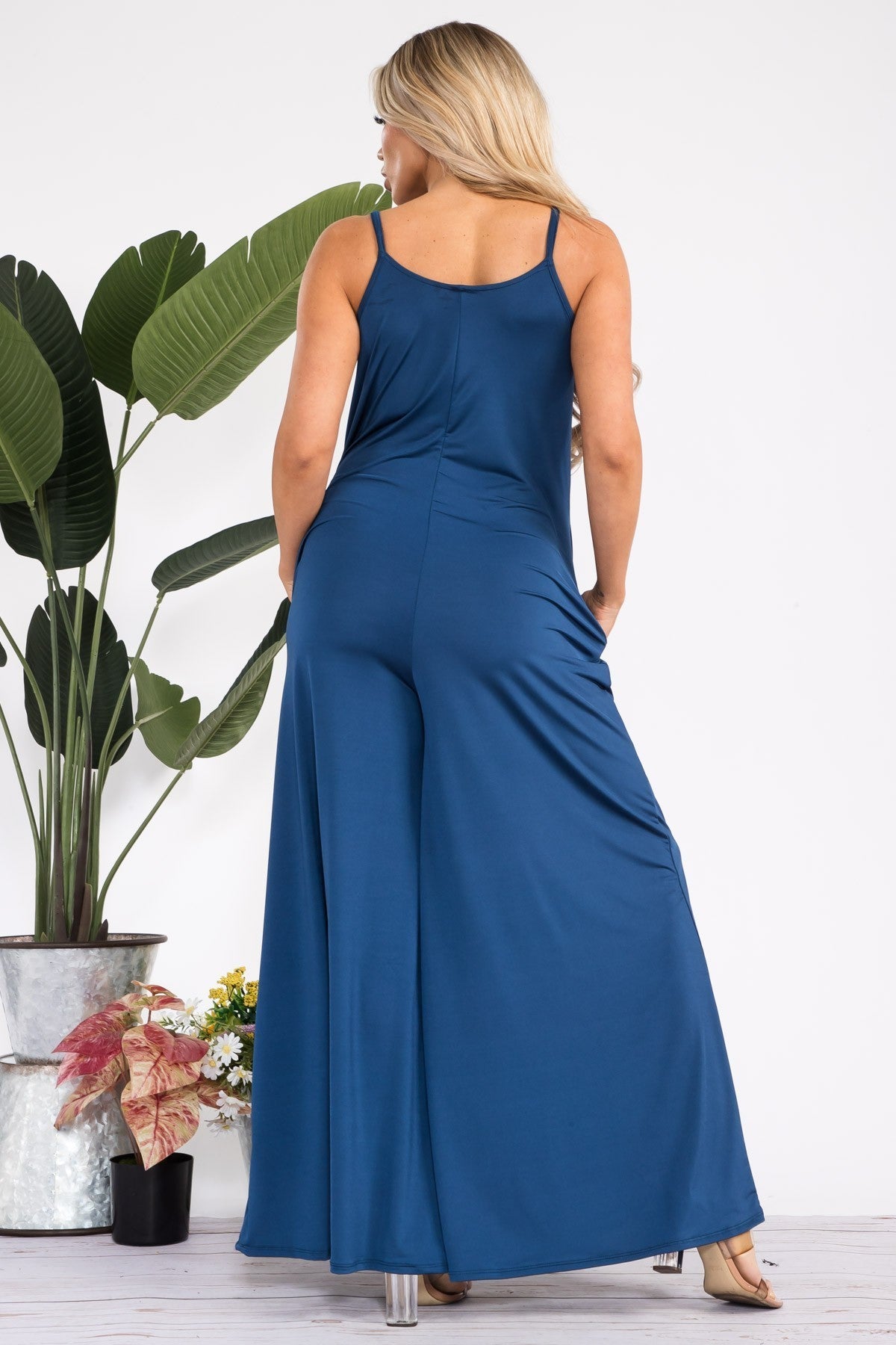 HH697X-S2 - Plus Size Wide-Leg Spaghetti Strap Jumpsuit