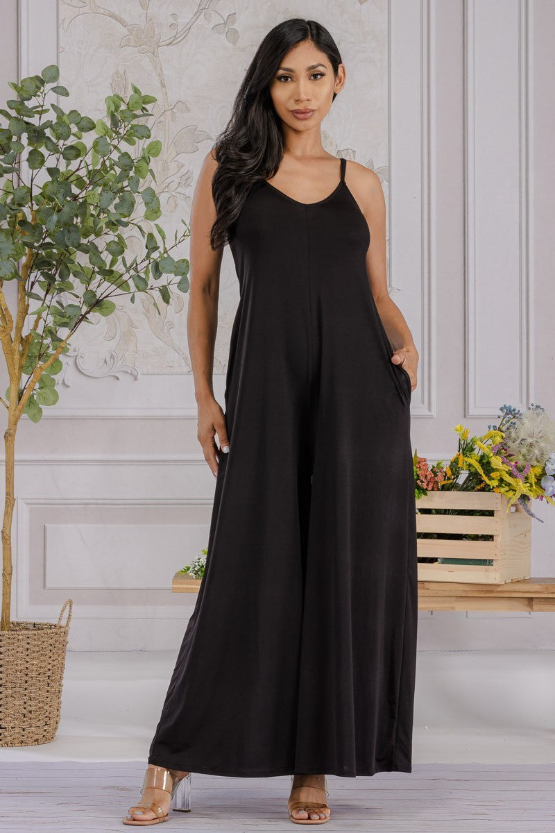 HH697X-S2 - Plus Size Wide-Leg Spaghetti Strap Jumpsuit