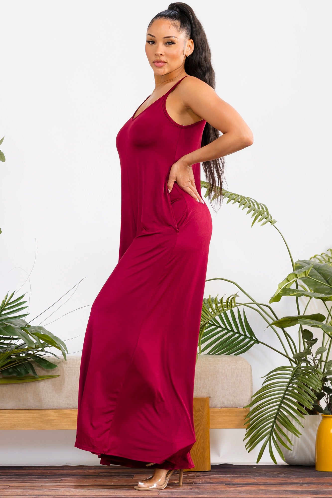 HH697R-S2 - Wide-Leg Spaghetti Strap Jumpsuit