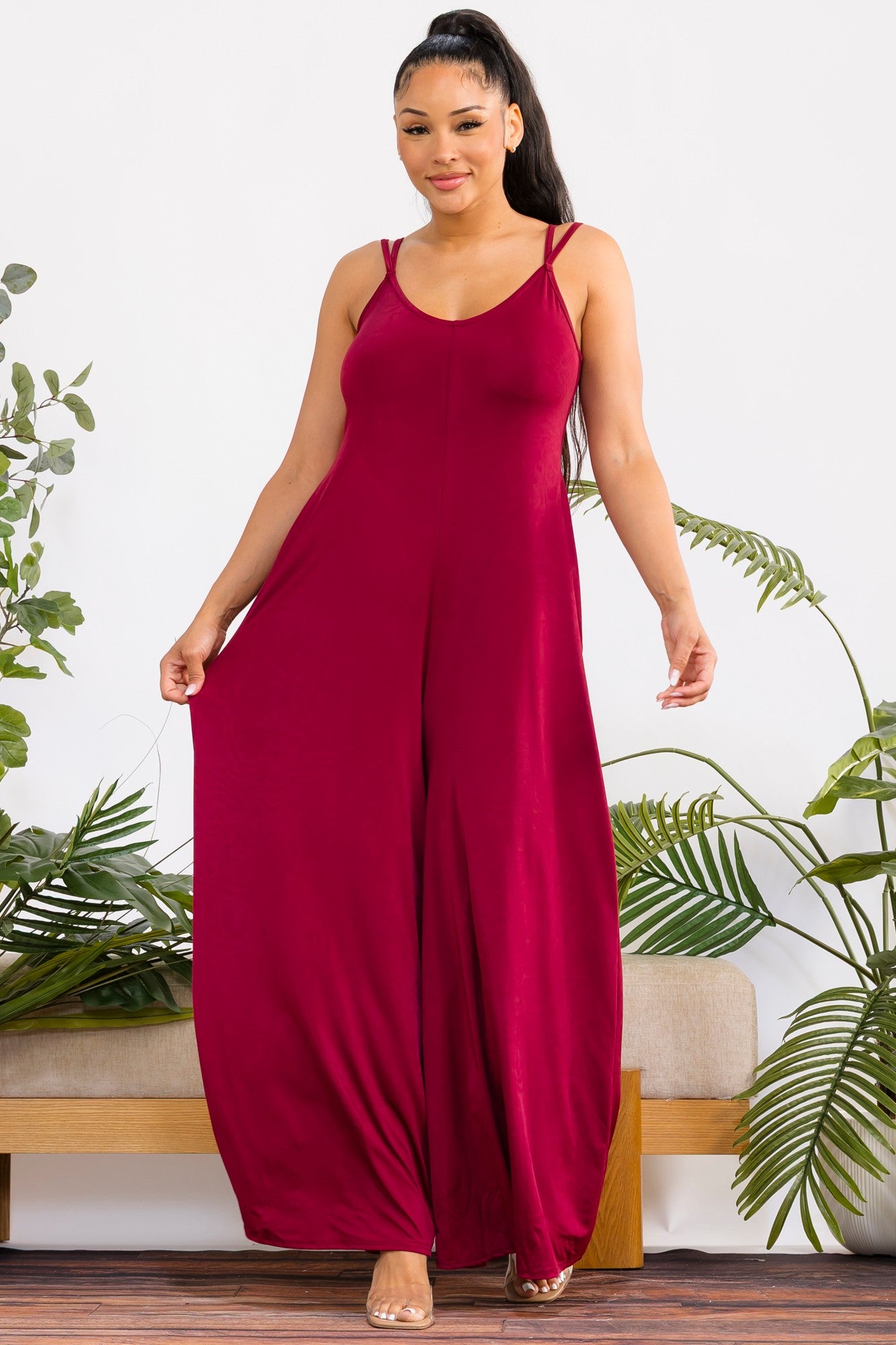 HH697X-S2 - Plus Size Wide-Leg Spaghetti Strap Jumpsuit