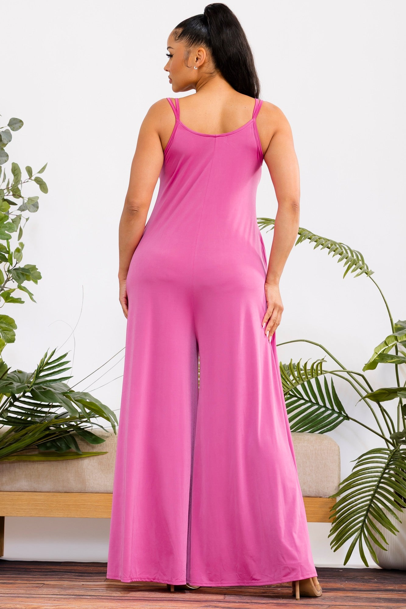 HH697X-S2 - Plus Size Wide-Leg Spaghetti Strap Jumpsuit