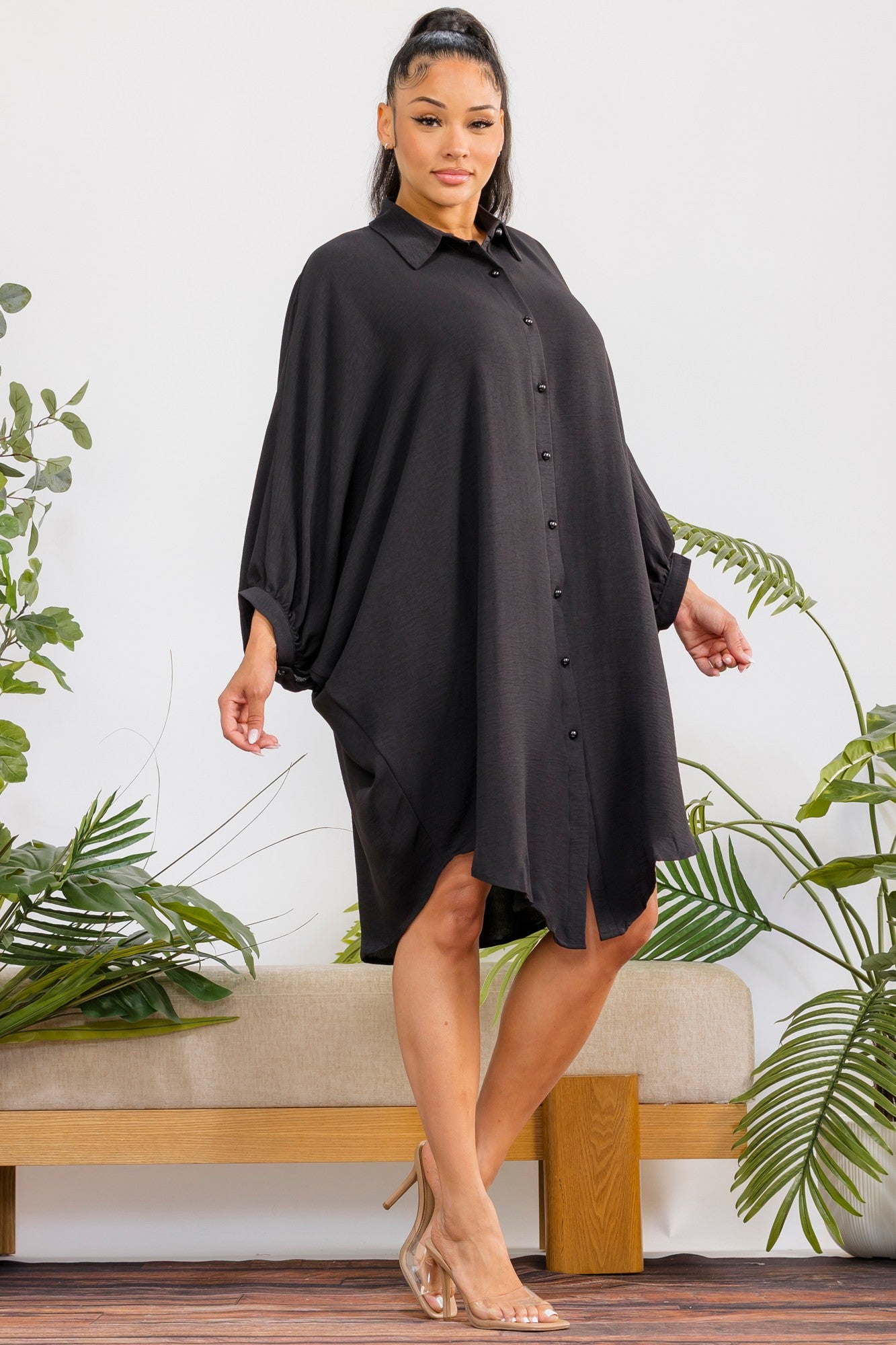 RHD127-X - Plus Size Oversized Hilow Dress
